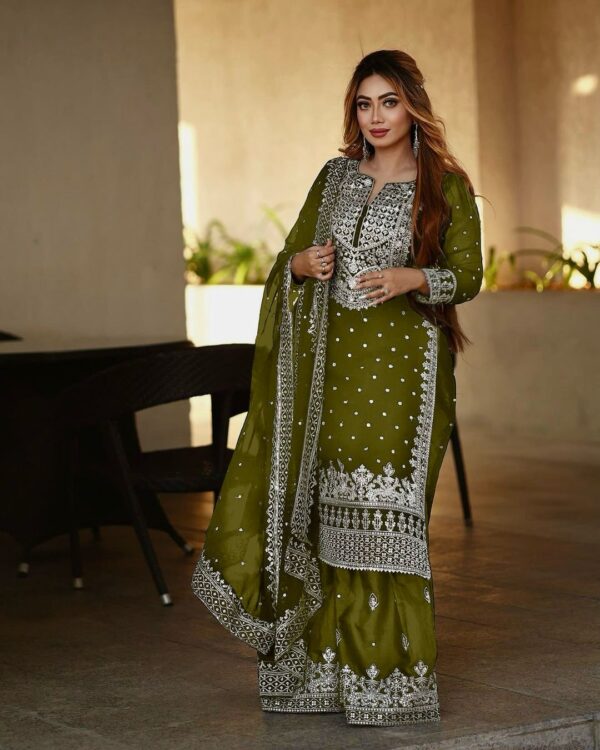 Heavy Embroidery Sequence Work Top-Gharara - Image 2