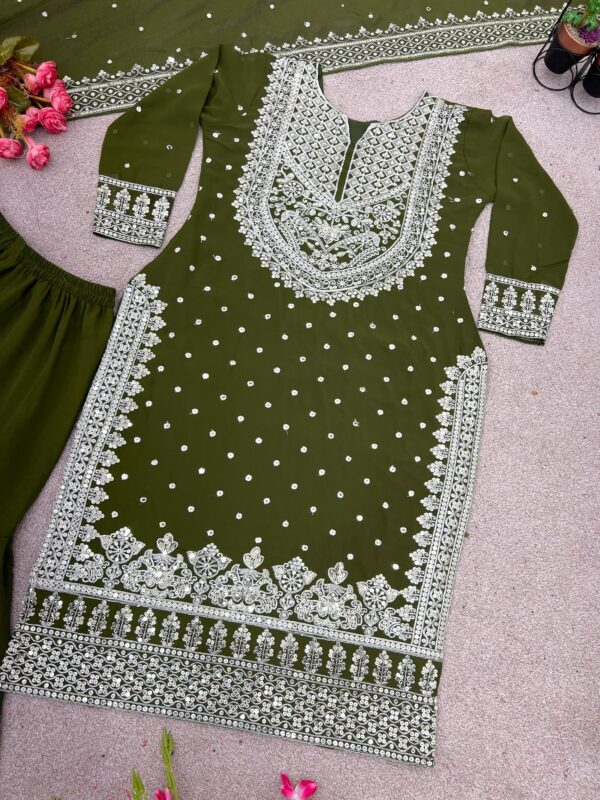 Heavy Embroidery Sequence Work Top-Gharara - Image 4