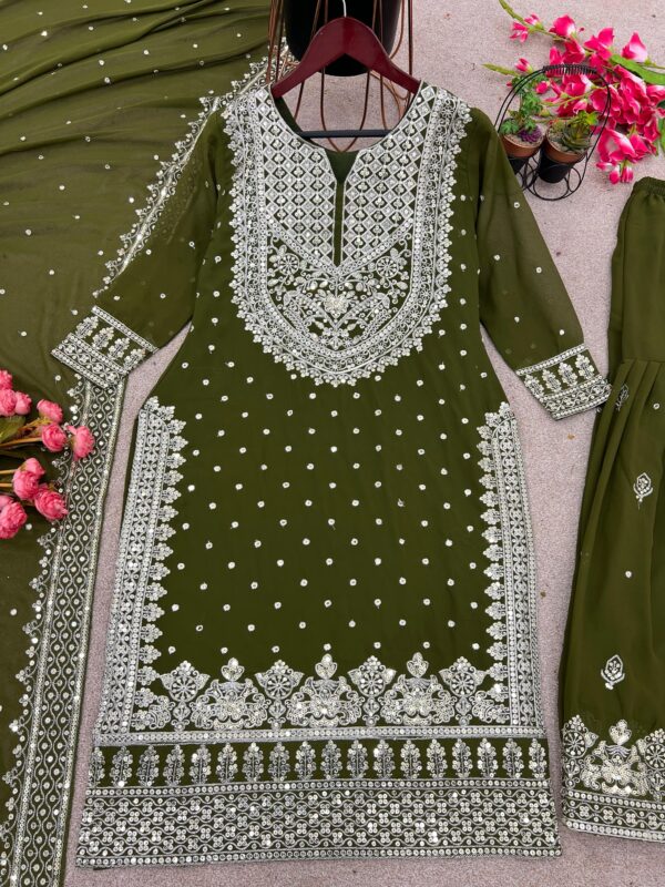 Heavy Embroidery Sequence Work Top-Gharara - Image 3